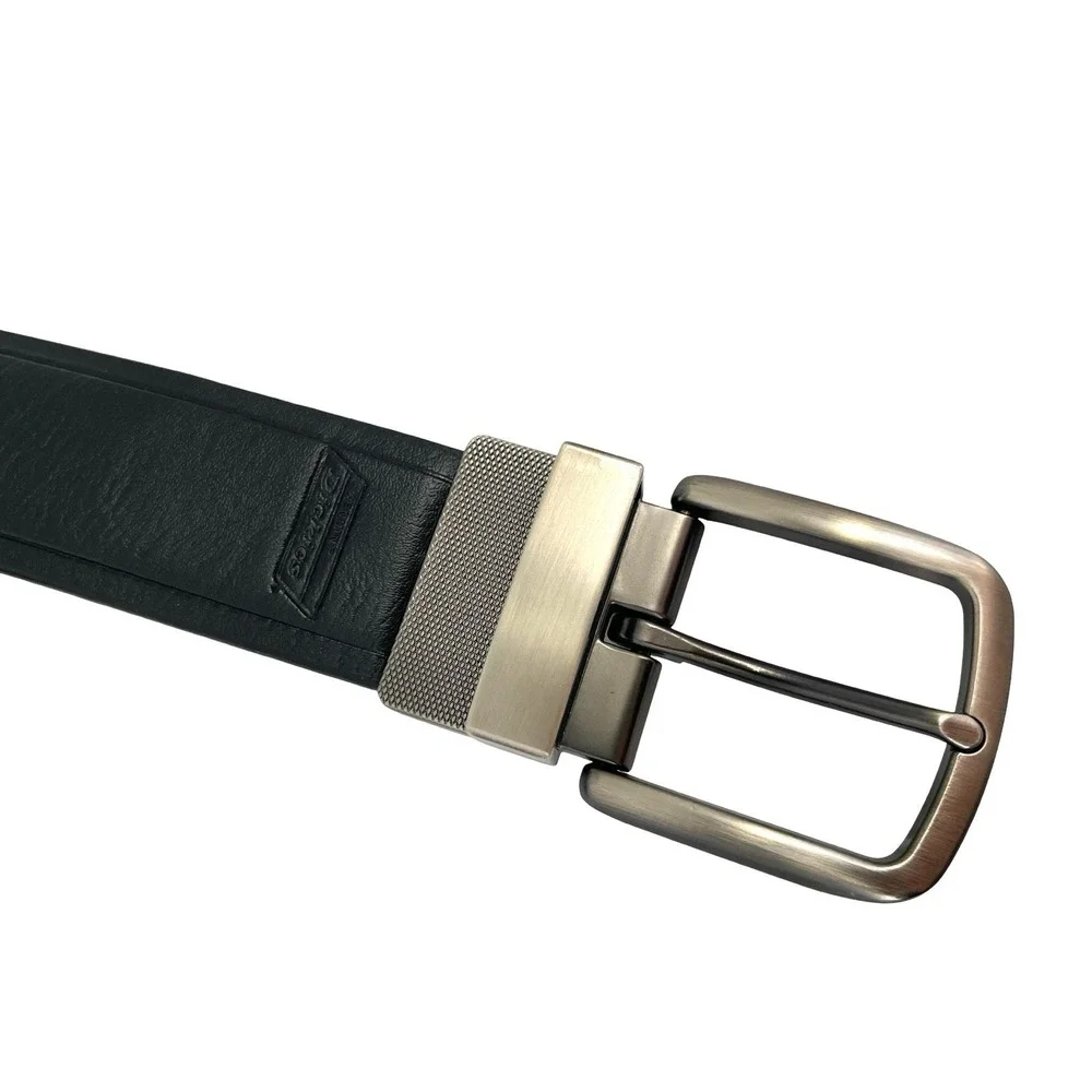 Dickies Reversible Men's Leather Black-Brown Belt Brushed Silver Buckle Size 42